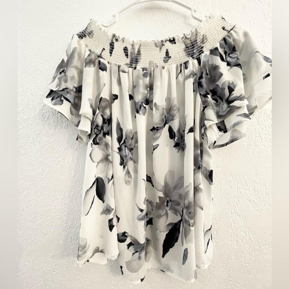 Off-Shoulder Ruffle Top with Keyhole Back in White